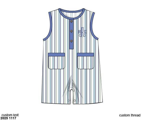 Pre Order 137: Petals and Pinstripes- Boys Knit Romper