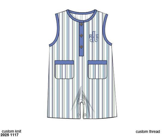 Pre Order 137: Petals and Pinstripes- Boys Knit Romper