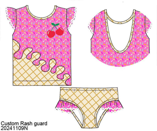RTS: Sprinkle Swim- Girls Pink 2pc Tank Rash Guard Swim