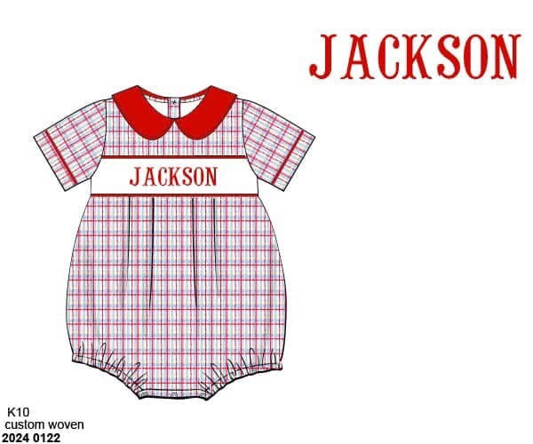 Pre Order 139: BTS Name Smocks- Parish Plaid Boys Woven Bubble