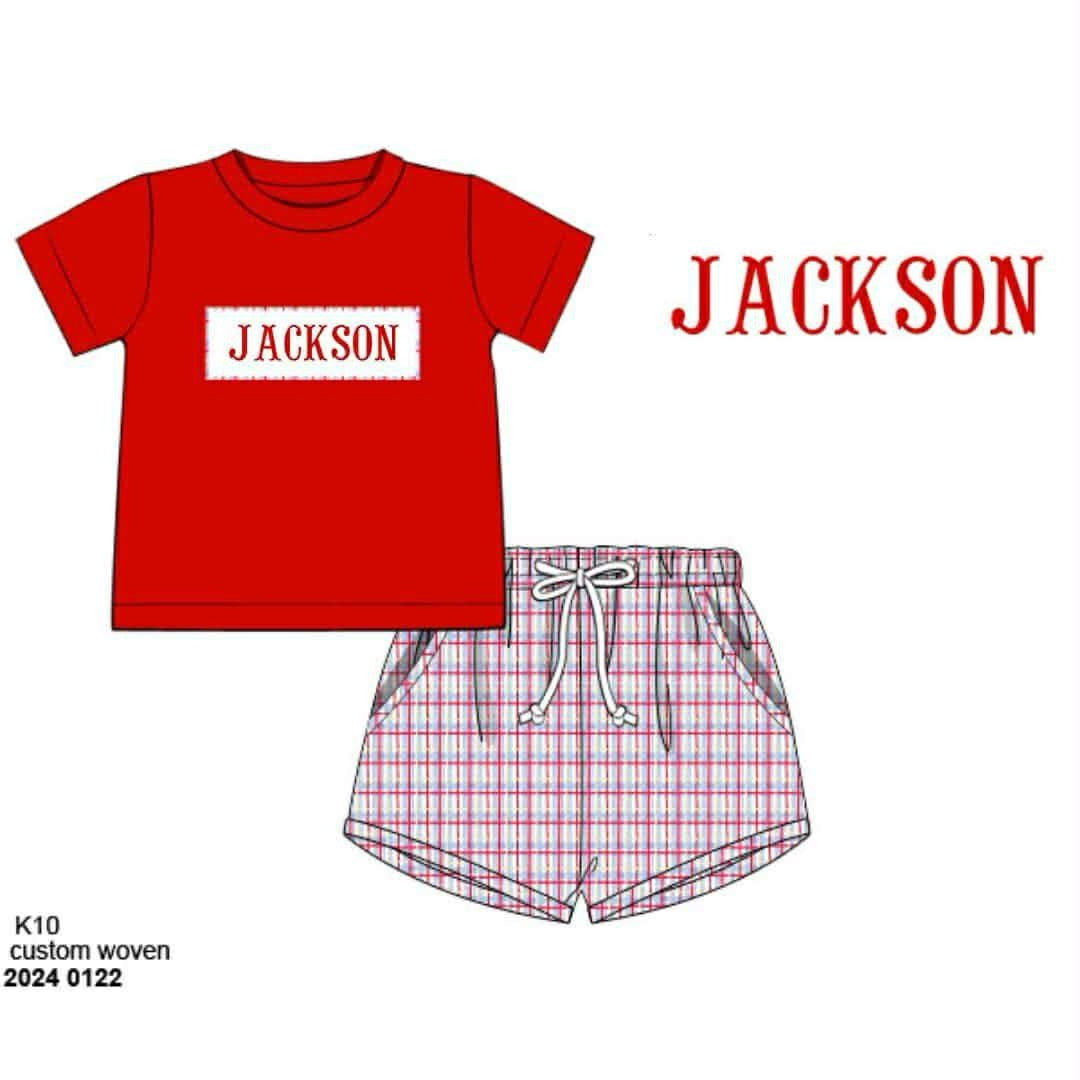 Pre Order 139: BTS Name Smocks- Parish Plaid Boys Woven Shortie Set