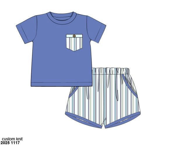 Pre Order 137: Petals and Pinstripes- Boys Knit Shortie Set