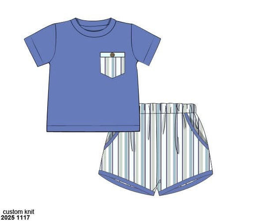 Pre Order 137: Petals and Pinstripes- Boys Knit Shortie Set