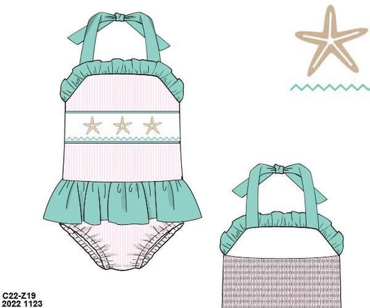 RTS: Sellers Starfish- Girls 1pc Smocked Swim