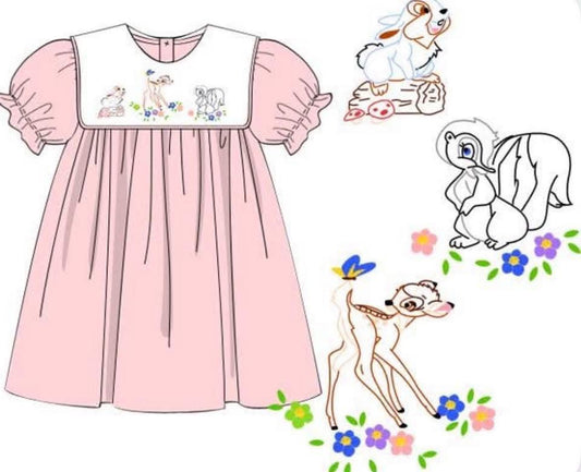 Customer Choice Pre Order 1: Girls Embroidered Deer & Friends Dress