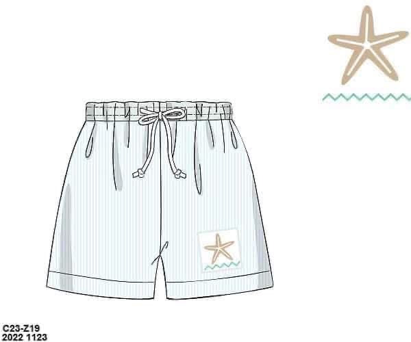 RTS: Sellers Starfish- Boys Woven Smocked Swim Shorts