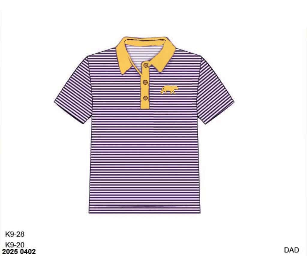 RTS: Parker Polos- Gold & Purple Stripe Knit Polo