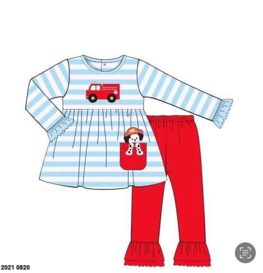 Customer Choice Pre Order 1: Girls Firefighter Puppy Pocket Ruffled Legging Set