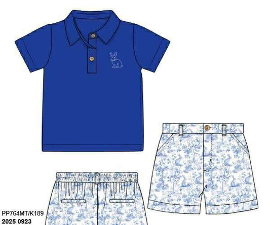 RTS: Bunny Toile- Boys Woven Traditional Short Set