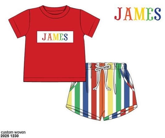 Pre Order 139: BTS Name Smocks- Stripe Boys Woven Shortie Set