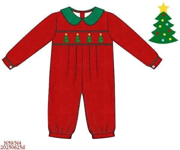 RTS: Corduroy Trees- Boys Smocked Romper
