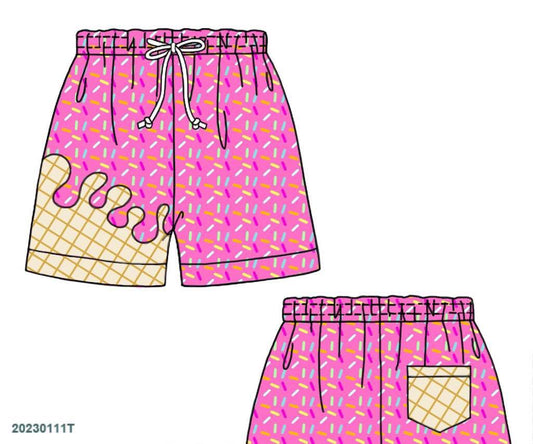 RTS: Sprinkle Swim- Dad/Mini Pink Woven Traditional Swim Shorts