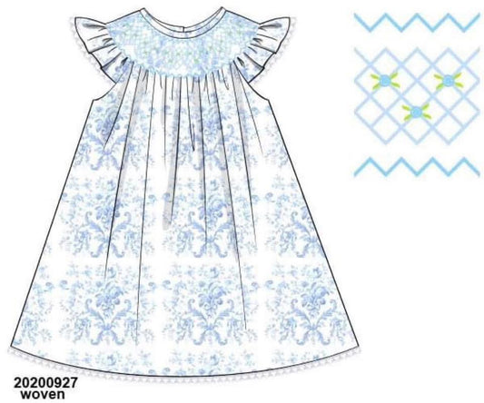 Customer Choice Pre Order 1: Girls Blue Toile Smocked Bishop Dress