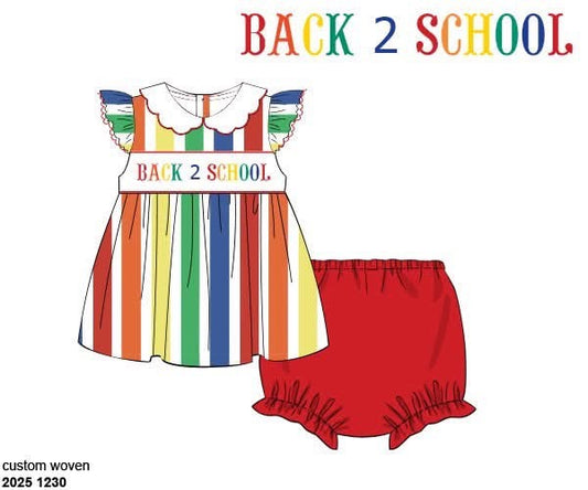 Pre Order 139: BTS Name Smocks- Stripe Girls Woven Bloomer Set