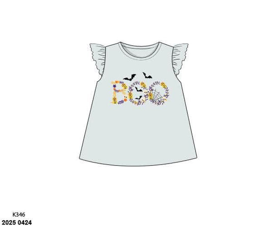 RTS: Halloween Shirt Only- Girls Knit Embroidered Boo
