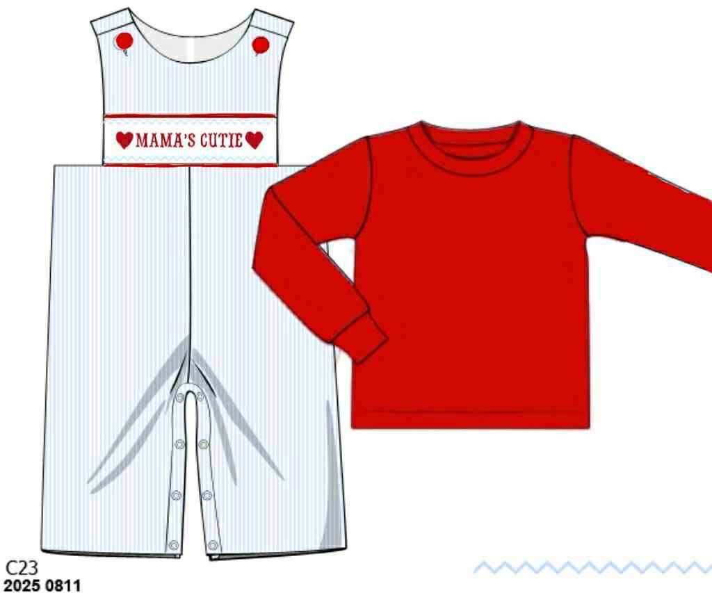 Pre Order 132: Valentine Name Smocks- Boys Blue Stripe Woven 2pc Longall