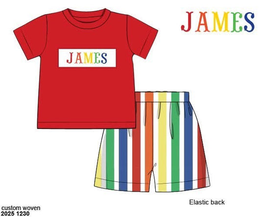 Pre Order 139: BTS Name Smocks- Stripe Boys Woven Traditional Short Set