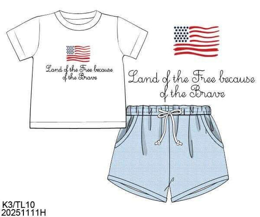 Pre Order 137: Land of the Free- Boys Woven Shortie Set