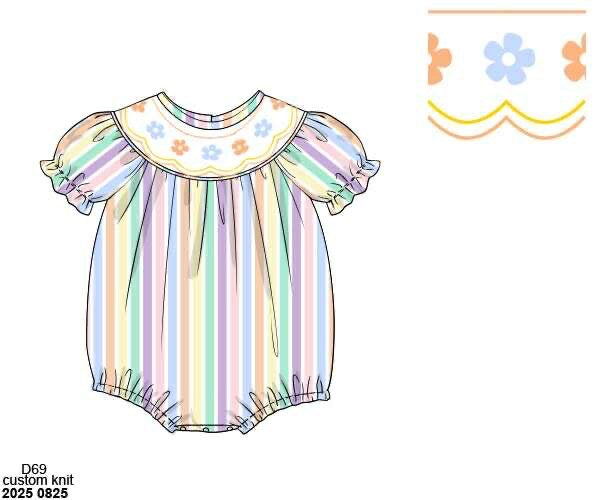 Pre Order 132: Spring Stripes- Girls Smocked Knit Bubble