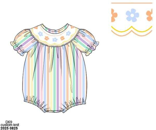Pre Order 132: Spring Stripes- Girls Smocked Knit Bubble