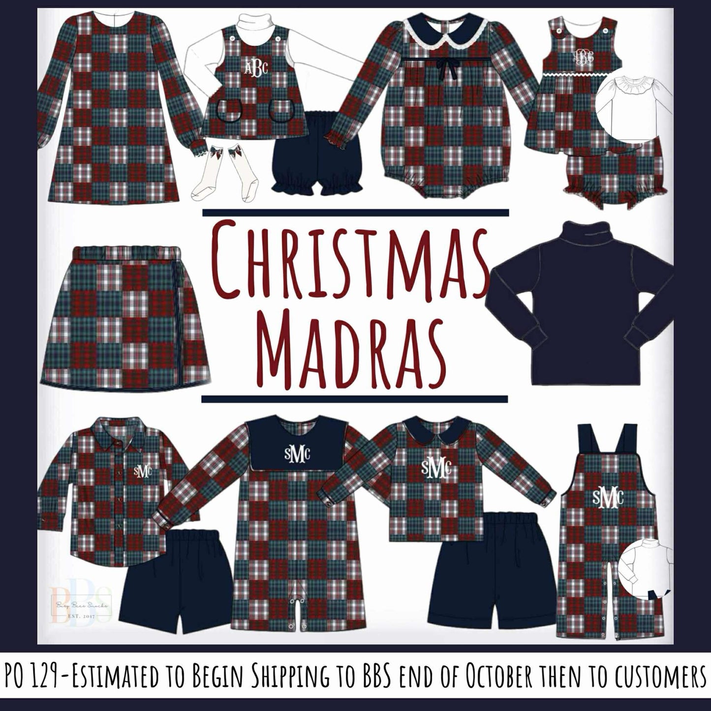 RTS: Christmas Madras- Girls 3pc Bubble Short Set