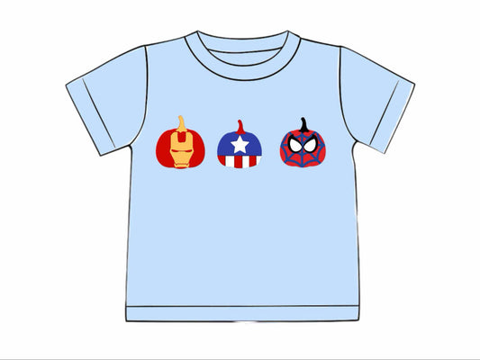 Pre Order 126: Halloween Shirt Only- Boys Hero Pumpkins