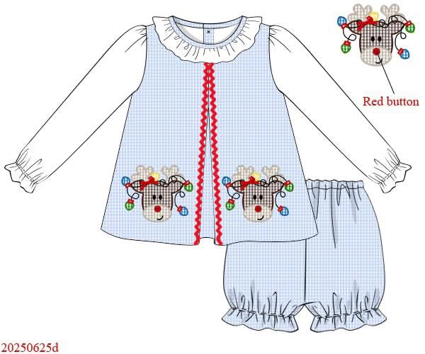 RTS: Ric-Rac Rudolph- Girls 3pc Bubble Short Set