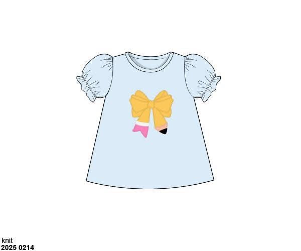 RTS: BTS Knit Shirt Only- Girls Pencil Bow