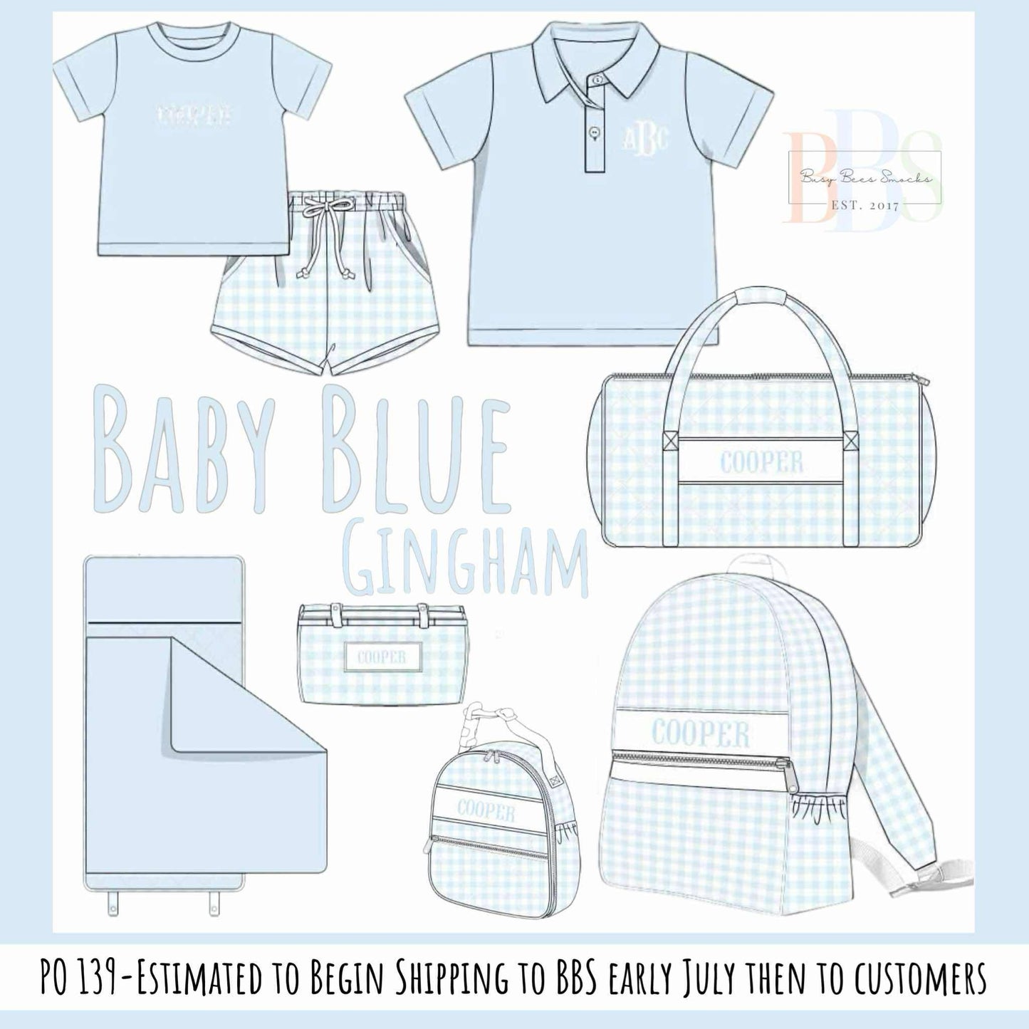 RTS: Baby Blue Gingham- Boys French Knot Knit Shortie Set