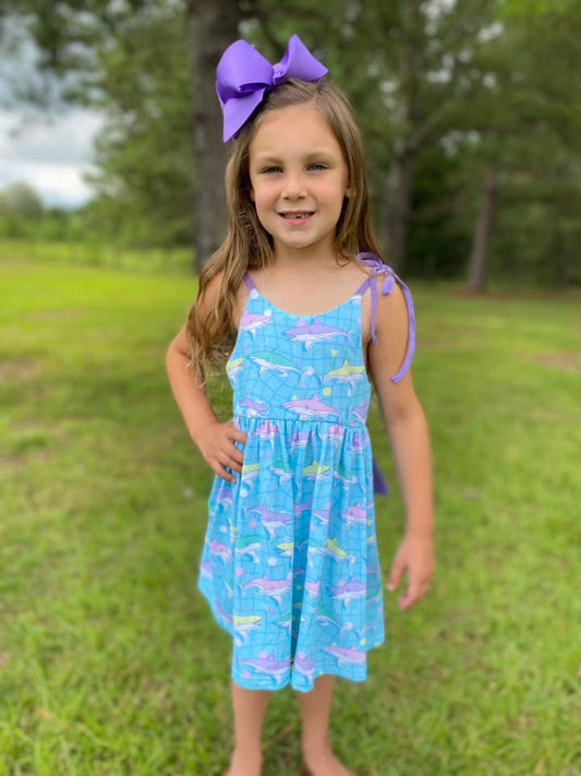 RTS: Nostalgic Sharks- Girls Knit Dress