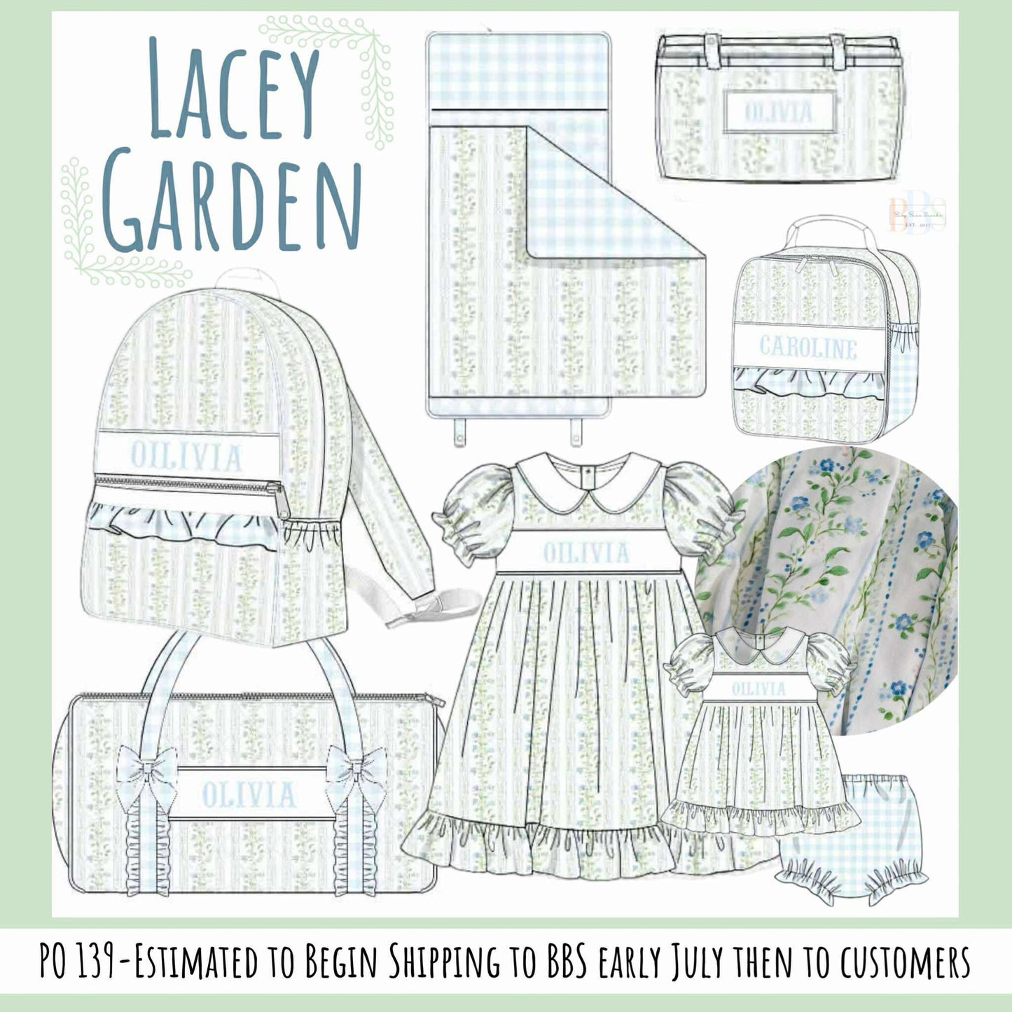 Pre Order 139: Lacey Garden- Girls Knit Name Smock Bloomer Set