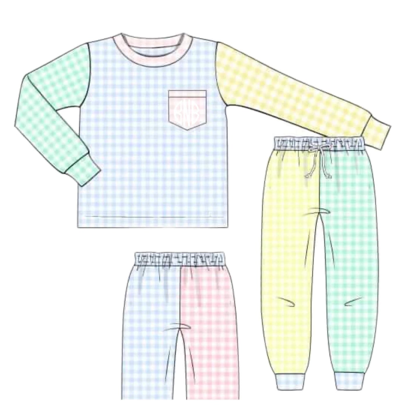 Pre Order 147: Gingham Colorblock- Boys Knit Jogger Set