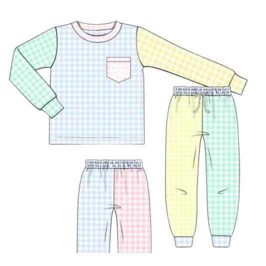 Pre Order 147: Gingham Colorblock- Boys Knit Jogger Set