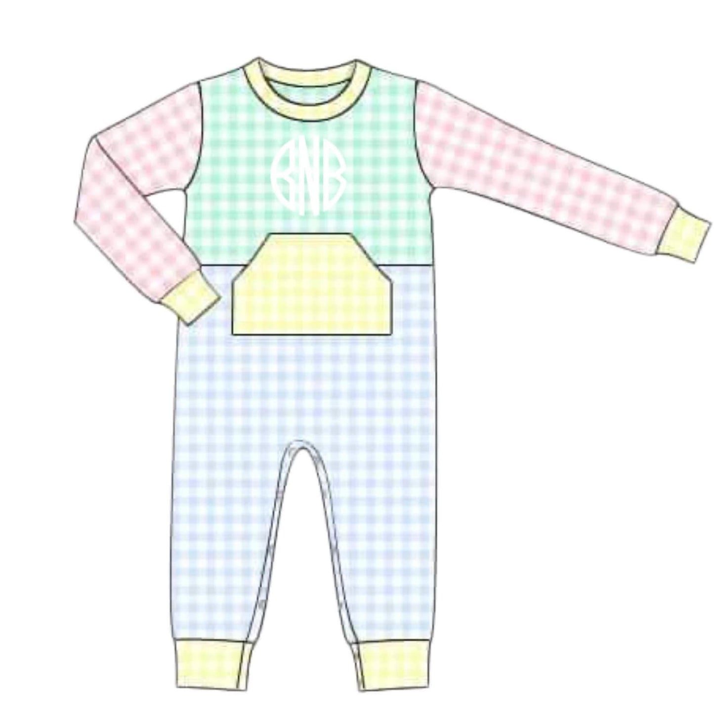 Pre Order 147: Gingham Colorblock- Boys Knit Romper