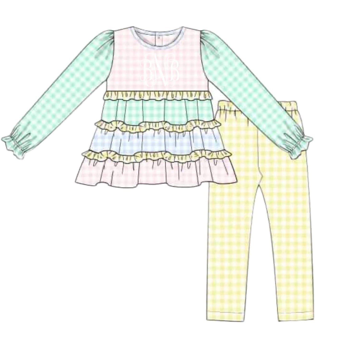 Pre Order 147: Gingham Colorblock- Girls Knit Legging Set