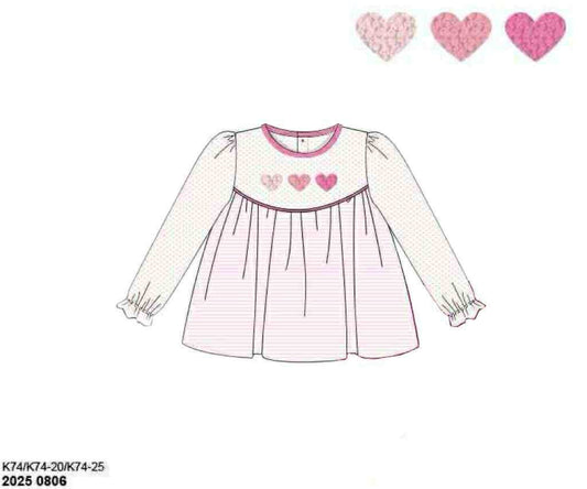 Pre Order 132: French Knot Hearts- Girls Knit Shirt