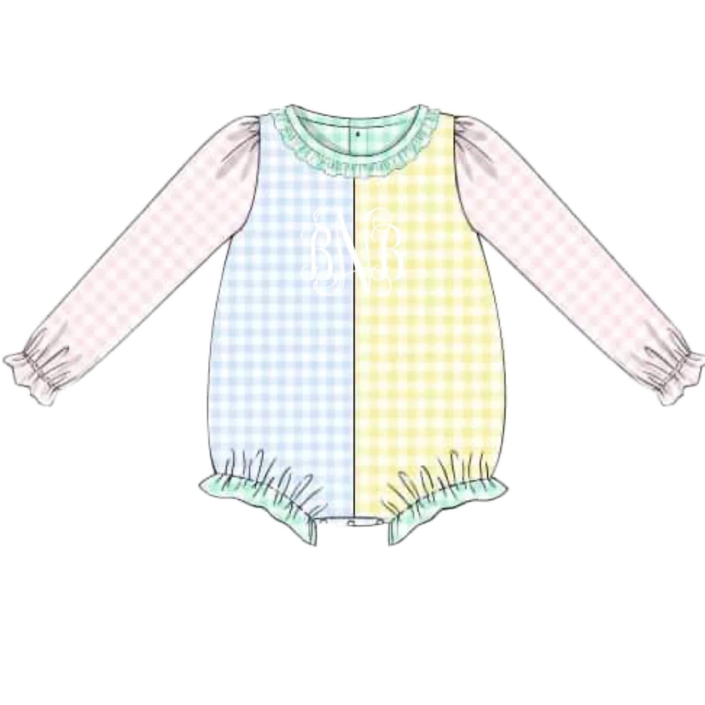 Pre Order 147: Gingham Colorblock- Girls Knit Bubble