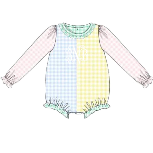 Pre Order 147: Gingham Colorblock- Girls Knit Bubble