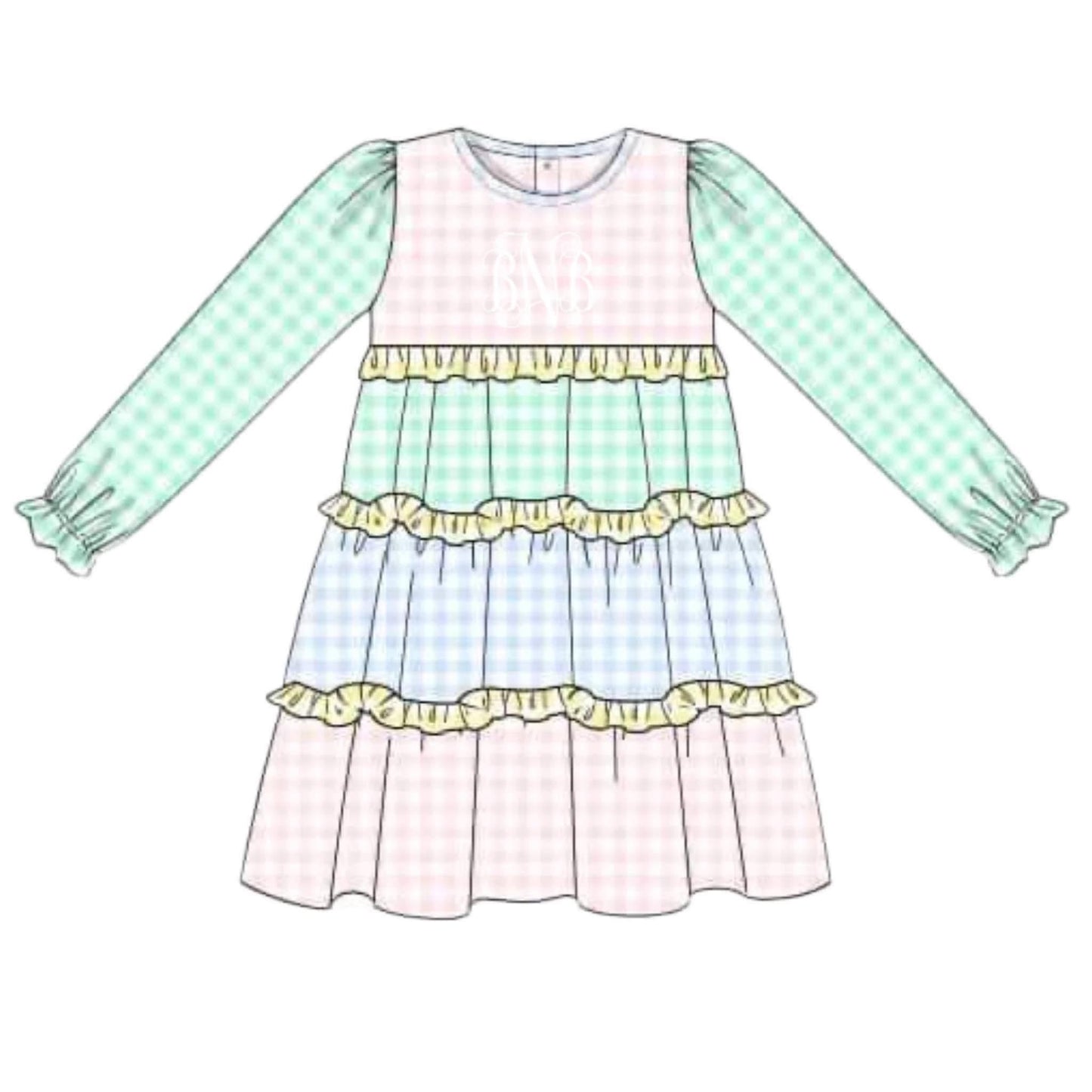 Pre Order 147: Gingham Colorblock- Girls Knit Dress