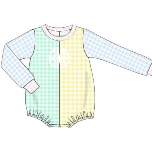 Pre Order 147: Gingham Colorblock- Boys Knit Bubble