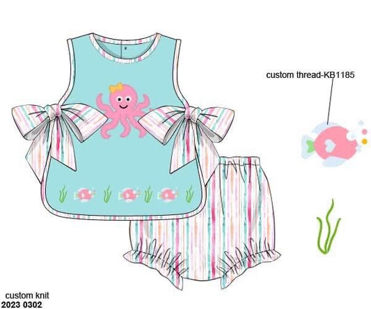 RTS: Summer Octopus- Girls Knit Bloomer Set