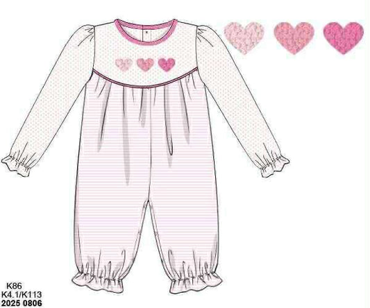 Pre Order 132: French Knot Hearts- Girls Knit Romper