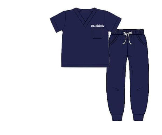 Pre Order 126: Grey Sloan Memorial- Navy Knit Jogger Scrub Set