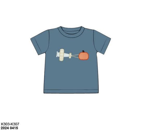 RTS: Halloween Shirt Only- Boys Pumpkin Plane