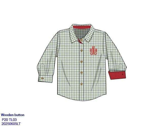 RTS: Merry Blooms & Check- Boys Button Up Shirt (No Monogram)