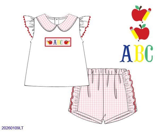 Pre Order 139: ABC, 123- Girls Woven Shortie Set