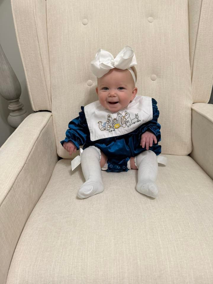 RTS: Blue Velvet Nativity- Girls Embroidered Bubble