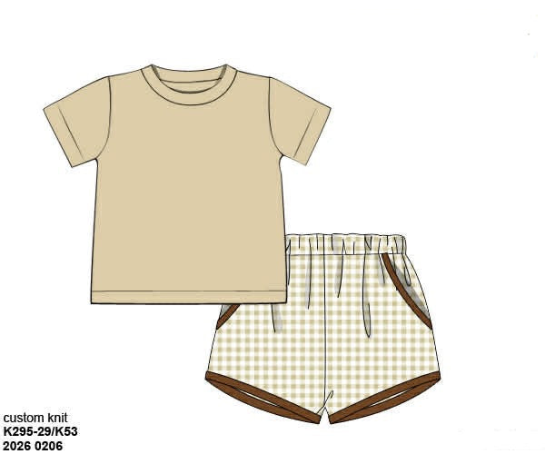 RTS: Neutral French Knot Sets- Boys Khaki Knit Shortie Set