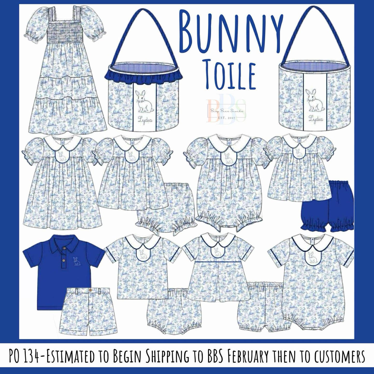 RTS: Bunny Toile- Boy Basket (No Monogram)