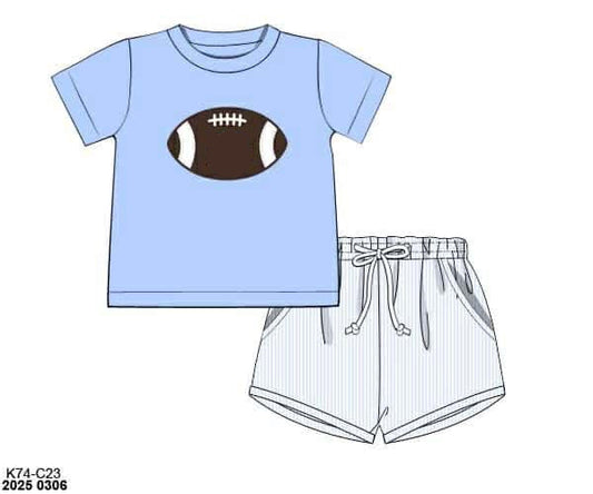 RTS: Pink & Blue Footballs- Boys Woven Shortie Set